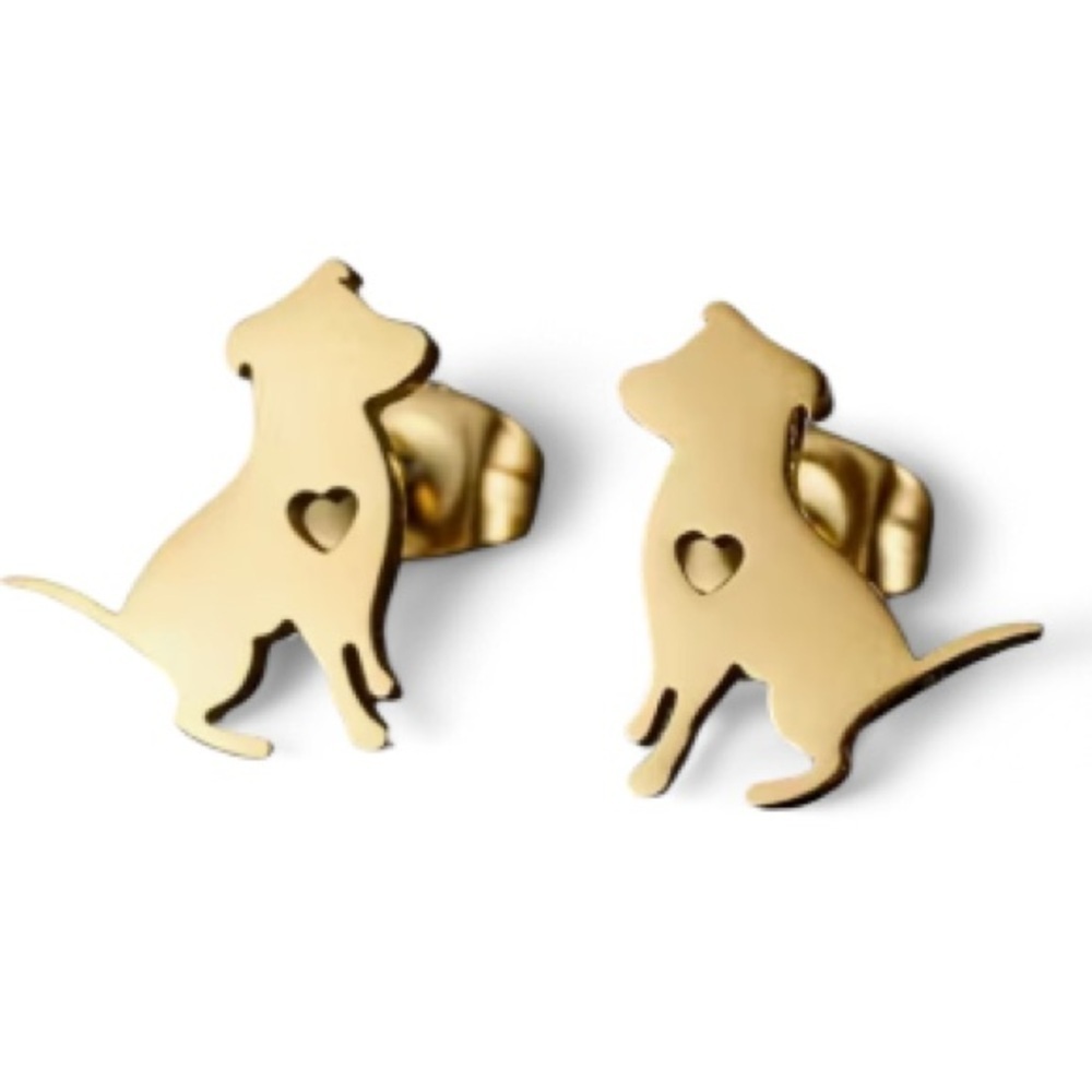 Gold Dog Silhouette Earrings Stainless Steel